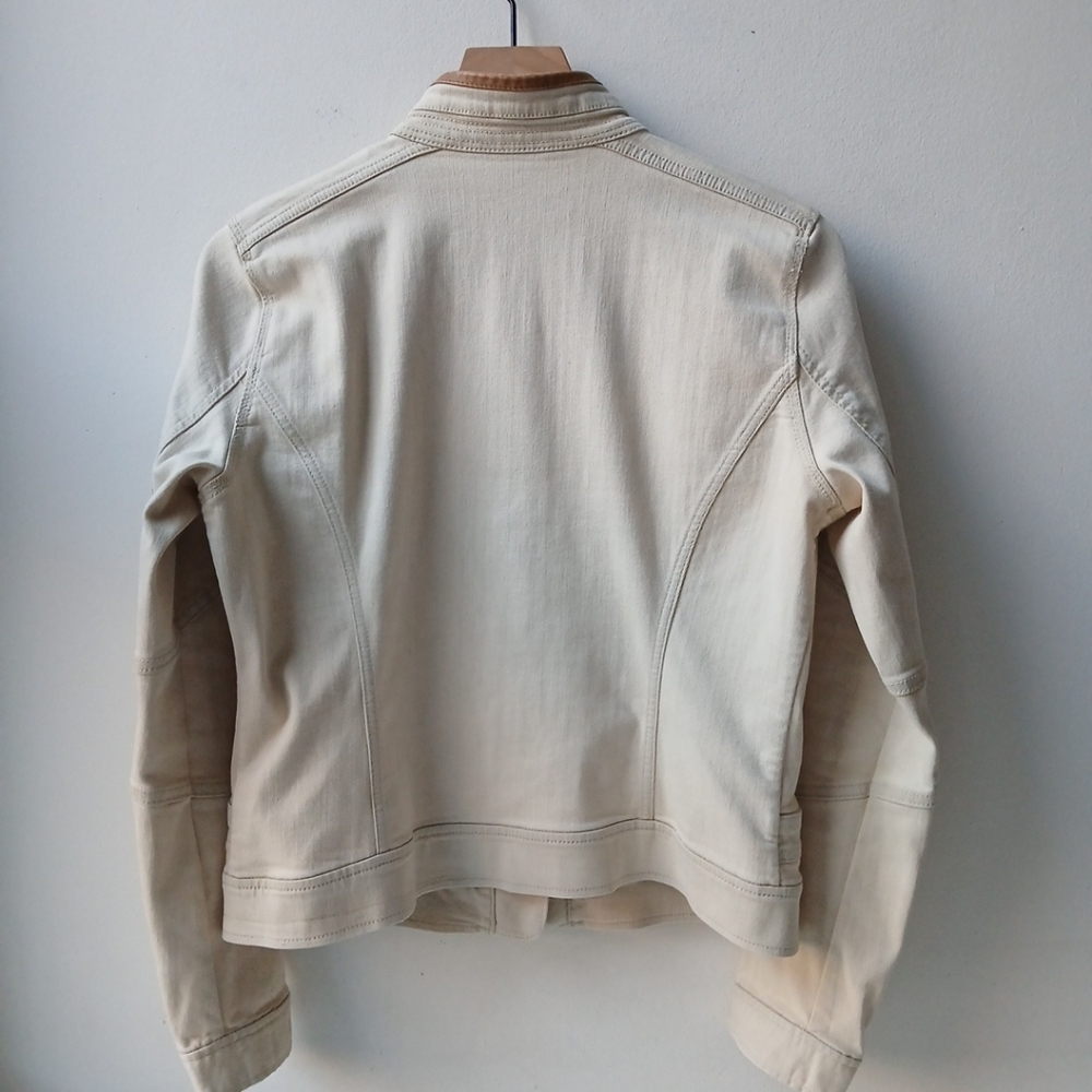 Lauren Ralph Lauren Canvas Moto Jacket Tan Leather Trim Medium - Picture 3 of 7